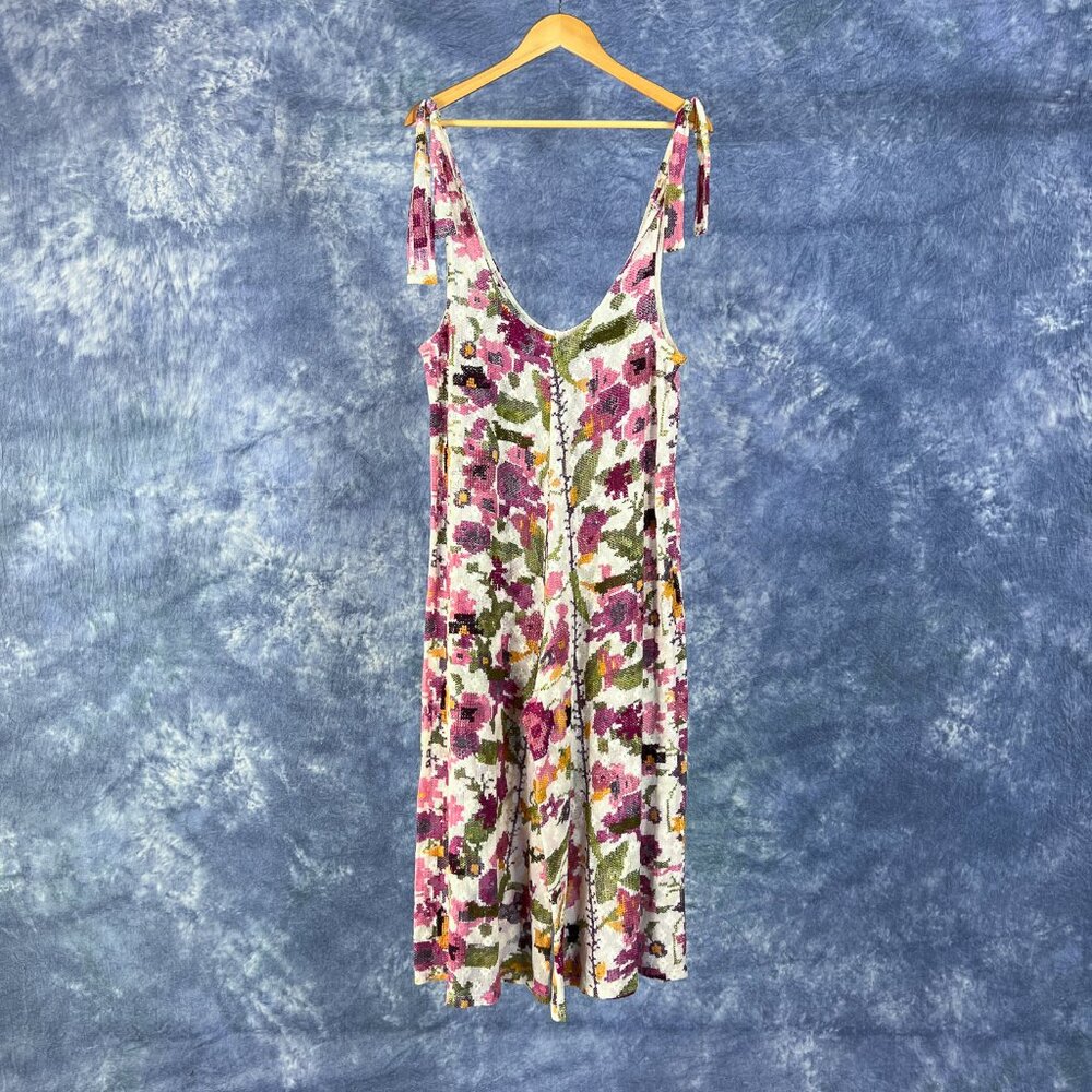 Zara Floral Knit Jumpsuit - Size S - Bohemian Wide Leg Tie Strap